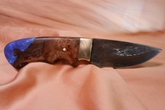 Damascus Steel Blade with Blue Camphor Burl Handle